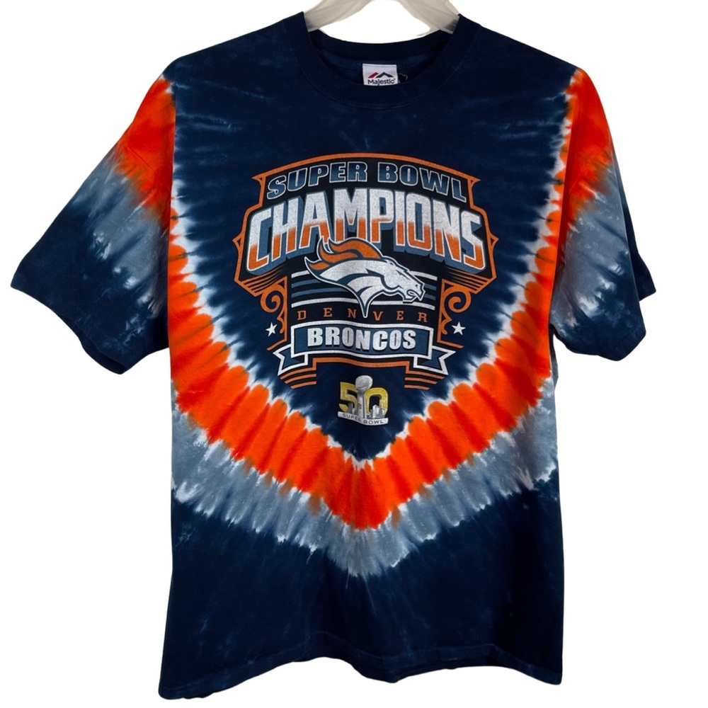 Denver Broncos Tie Dye Super Bowl 50 Champions Tee Shirt 2X Blue Orange